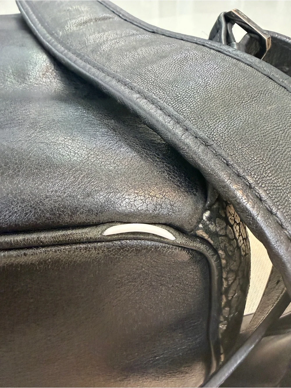 MCM Metallic Black Textured Backpack with pouch